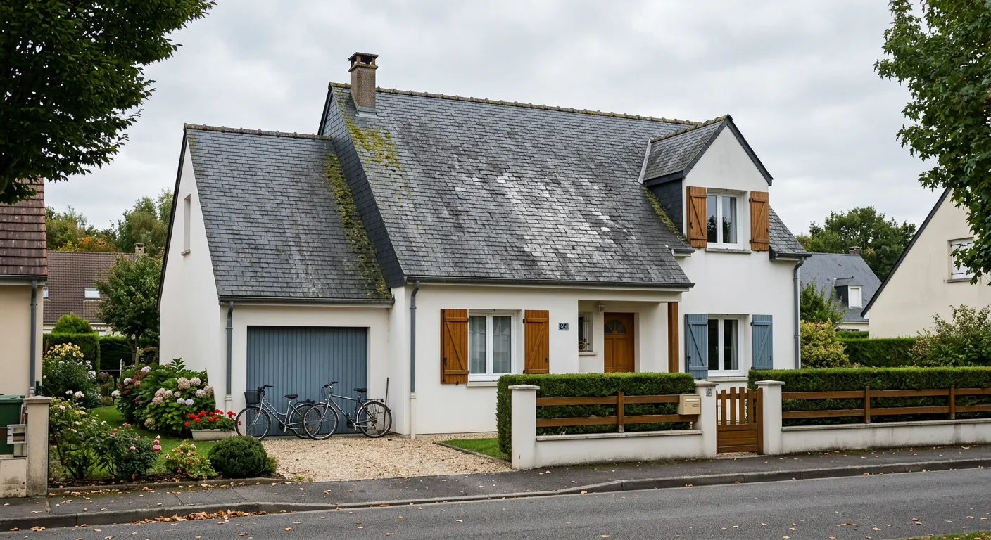 Maison avec toiture ardoise usée avant rénovation à Saint-Brieuc